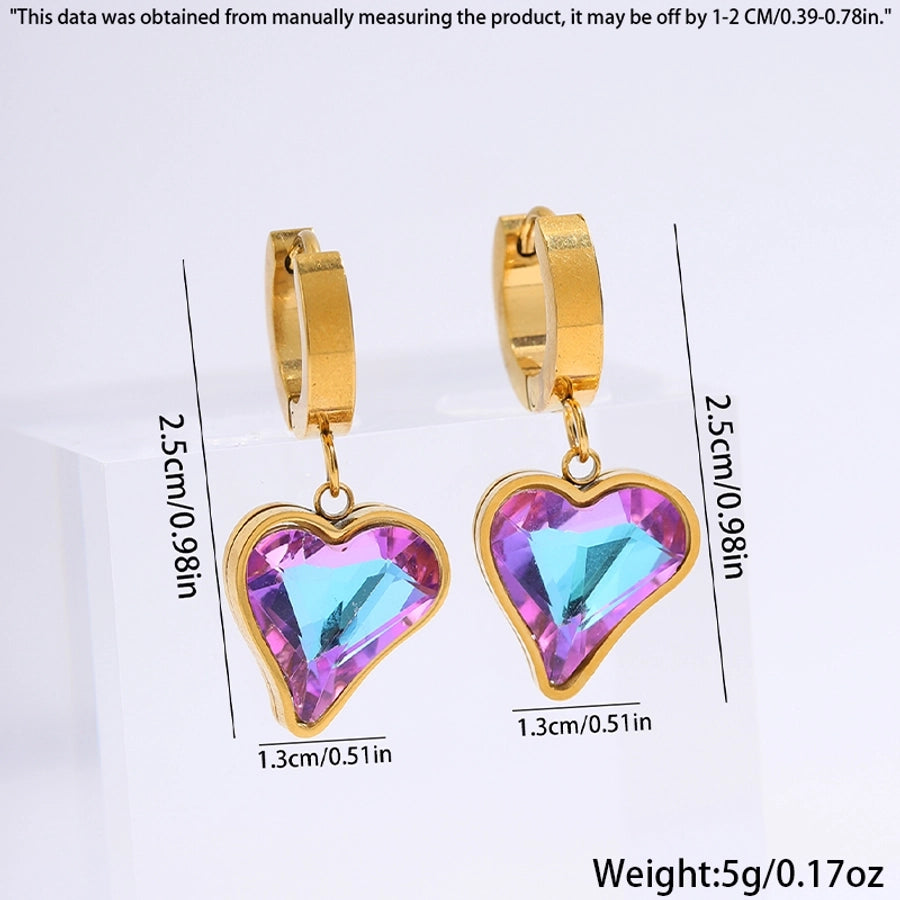 Purple Stone Butterfly Heart Flower Earrings [304 Stainless Steel]