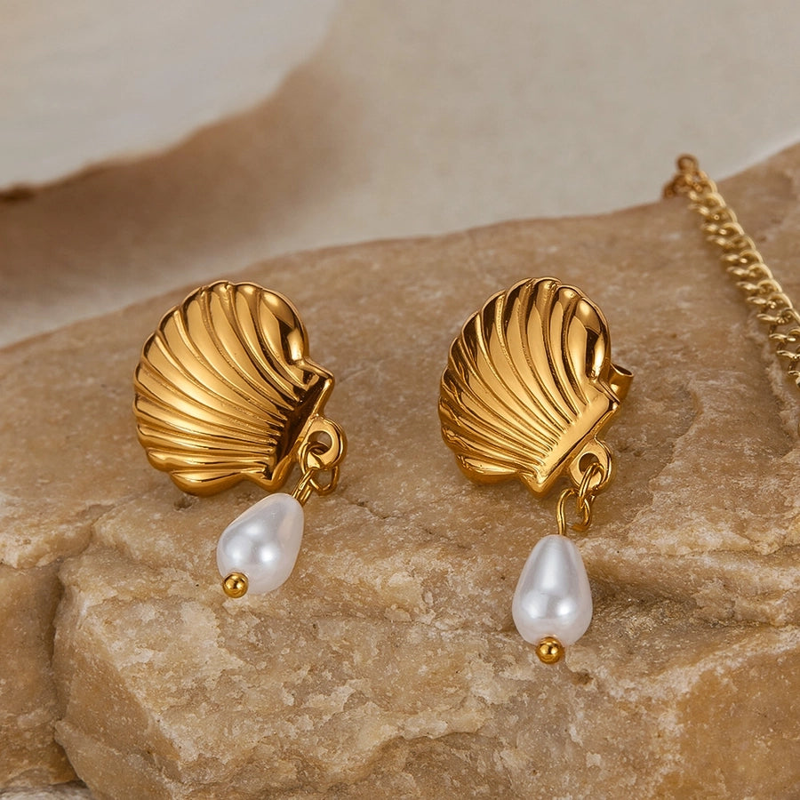 Pearl Shell Drop Earrings [304 Stainless Steel]