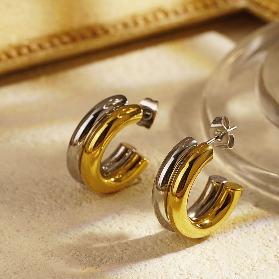 Double Layer Hoop Earrings [304 Stainless Steel,18K Gold Plated]