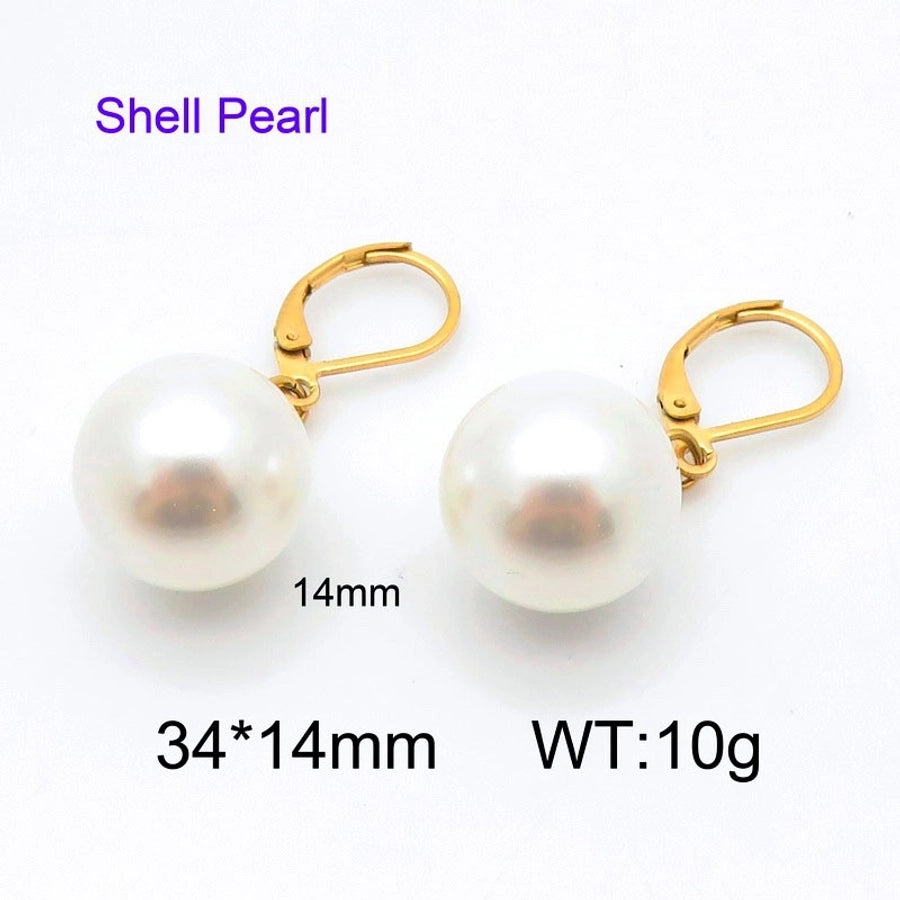 Round Oval Pearl Earrings [304 Stainless Steel]