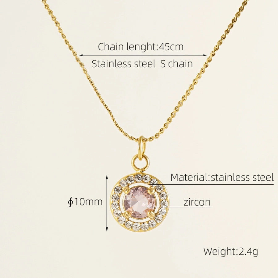 Elegant Simple Style Geometric Zircon Pendant Necklace [304 Stainless Steel,18K Gold Plated]