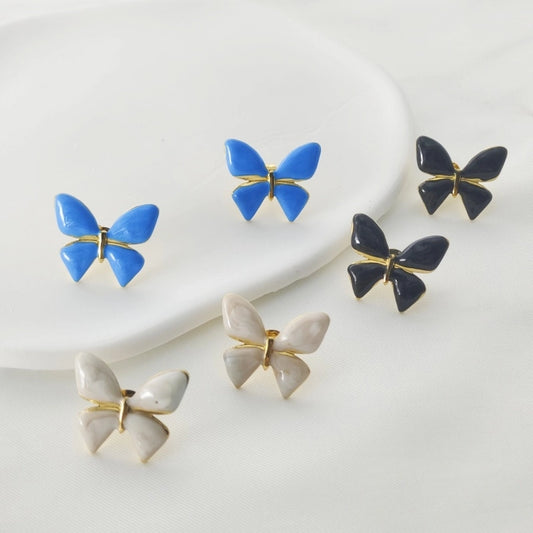 Pendientes de mariposa [304 acero inoxidable, 18k dorado chapado]