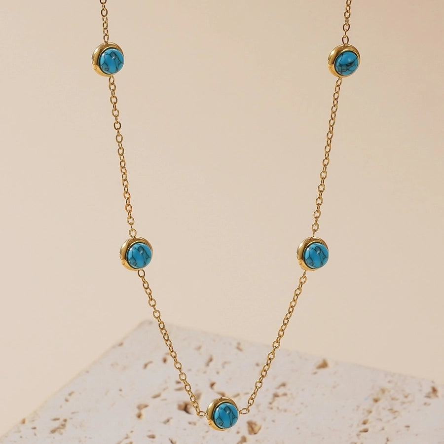 Retro Round Plastic Turquoise Jewelry Set [304 Stainless Steel, 18K Gold Plated]