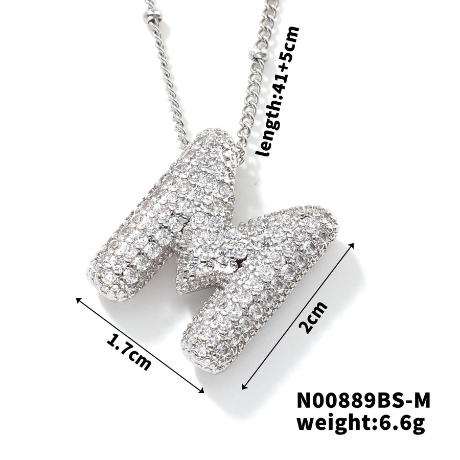 Three-dimensional Letter Zircon Pendant Necklace [304 Stainless Steel,Copper]