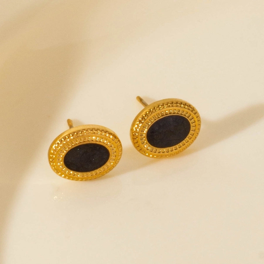 Oval Gold Black White Earrings [304 Stainless Steel]