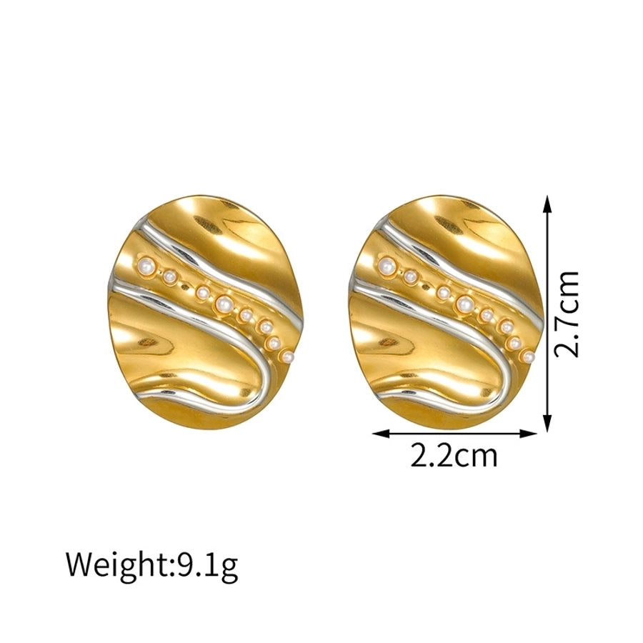 Geometric Frill Silver Gold Earrings [304 Stainless Steel,18K Gold Plated]