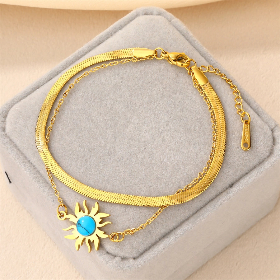 Sun/Heart/Butterfly Turquoise Bracelets [304 Stainless Steel,18K Gold Plated]