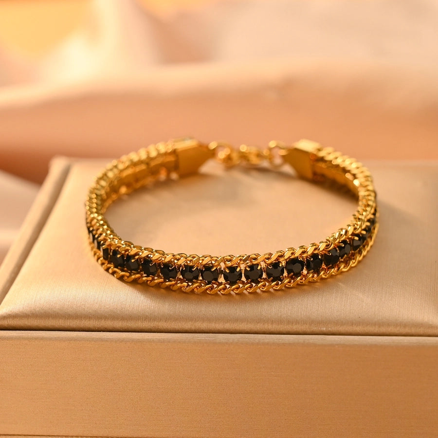 Color Block Zircon Bracelets [304 Stainless Steel,18K Gold Plated]