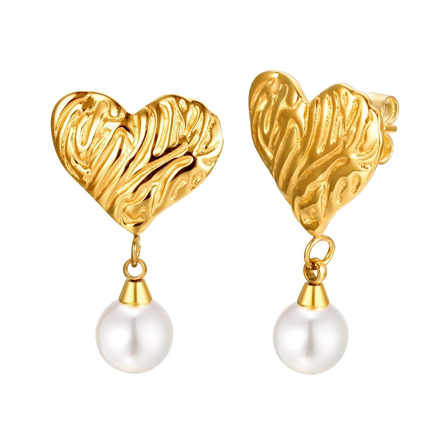 Heart Shape Artificial Pearls Earrings [201 Stainless Steel,18K Gold Plated]