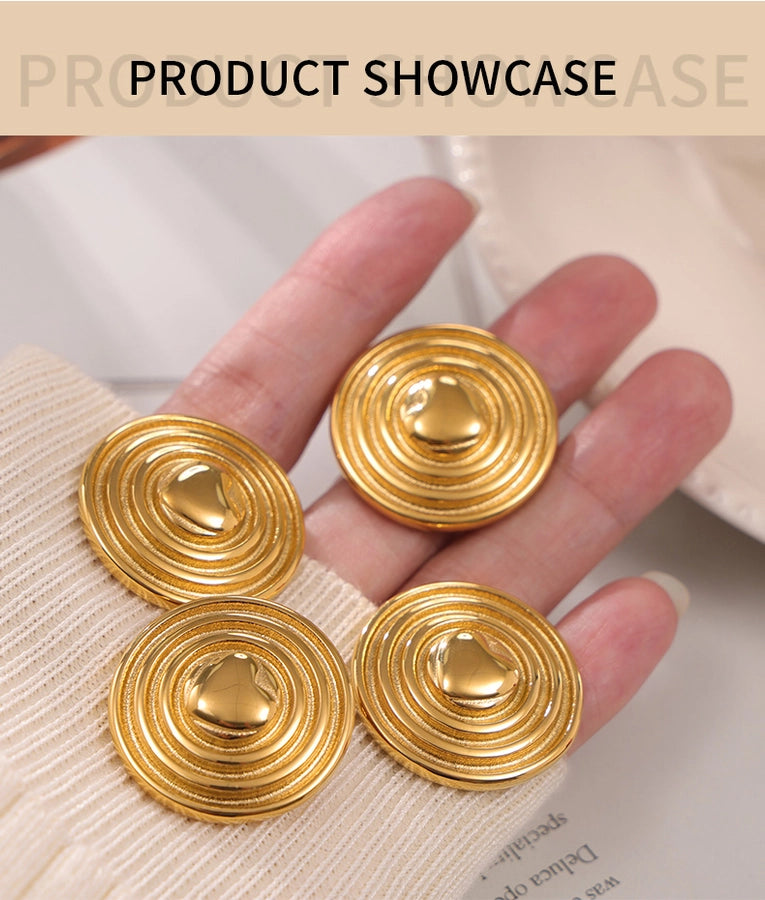 Circle Round Heart Shape Earrings [304 Stainless Steel,18K Gold Plated]