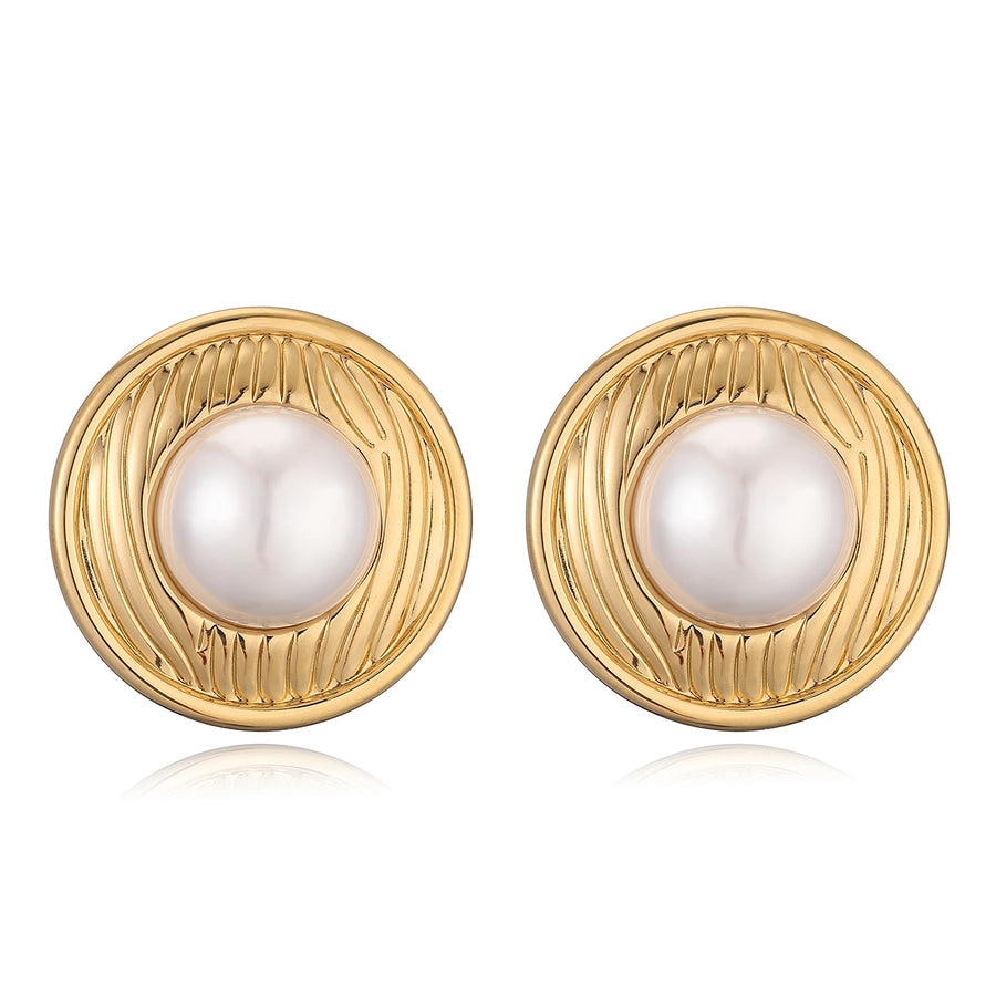 Round Heart Shape Pearl Earrings [304 Stainless Steel]