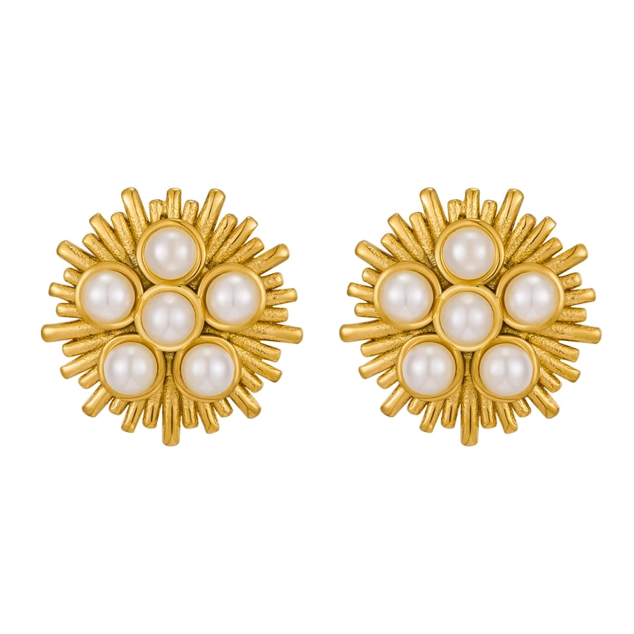 Round Pearl Earrings [316 Stainless Steel,18K Gold Plated]