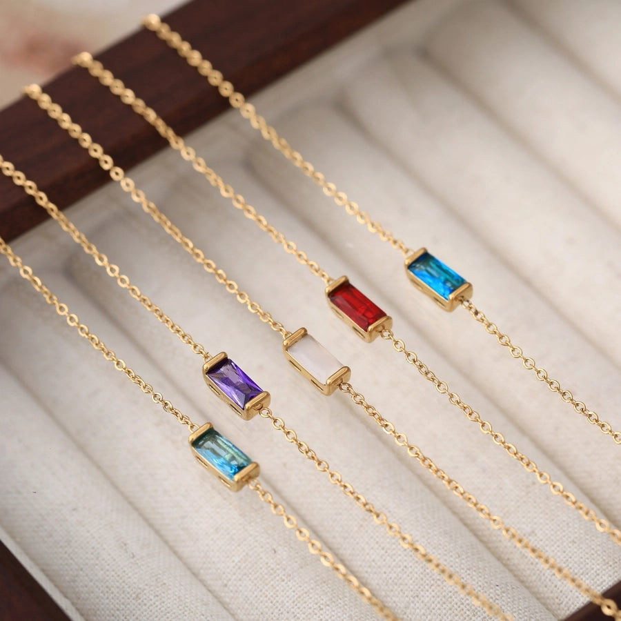 Rectangle  Zircon Bracelets [201,304 Stainless Steel,18K Gold Plated]