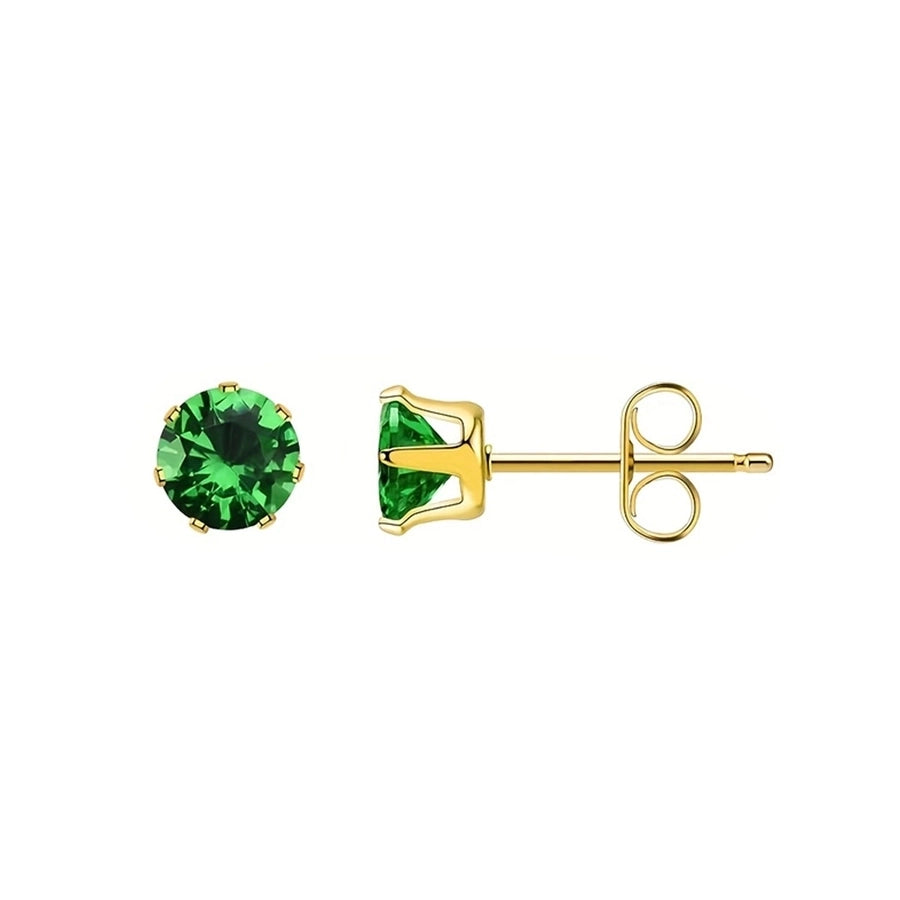 Round Colored Rhinestone Stud Earrings [304 Stainless Steel,18K Gold Plated]