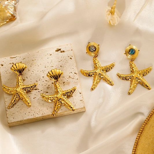 Starfish Drop Earrings [304 Stainless Steel,18K Gold Plated]