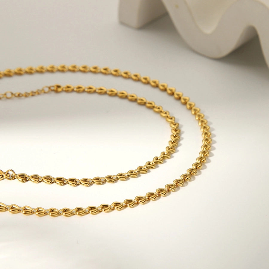 Heart Chain Jewelry Set [304 Stainless Steel,18K Gold Plated]