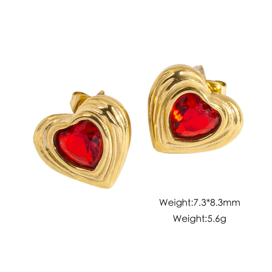 Heart Shape Rhinestones Earrings [304 Stainless Steel,14K Gold Plated]