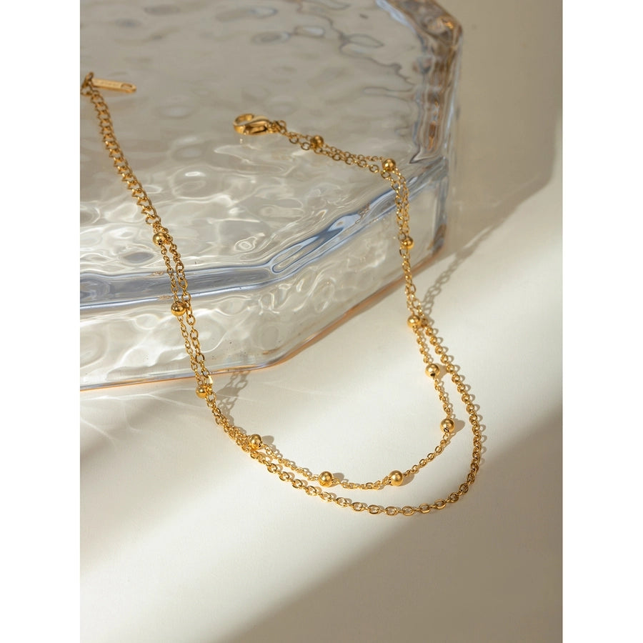 Gold Beads Layered Chain Anklet [304 Stainless Steel, 18K Gold Plated]