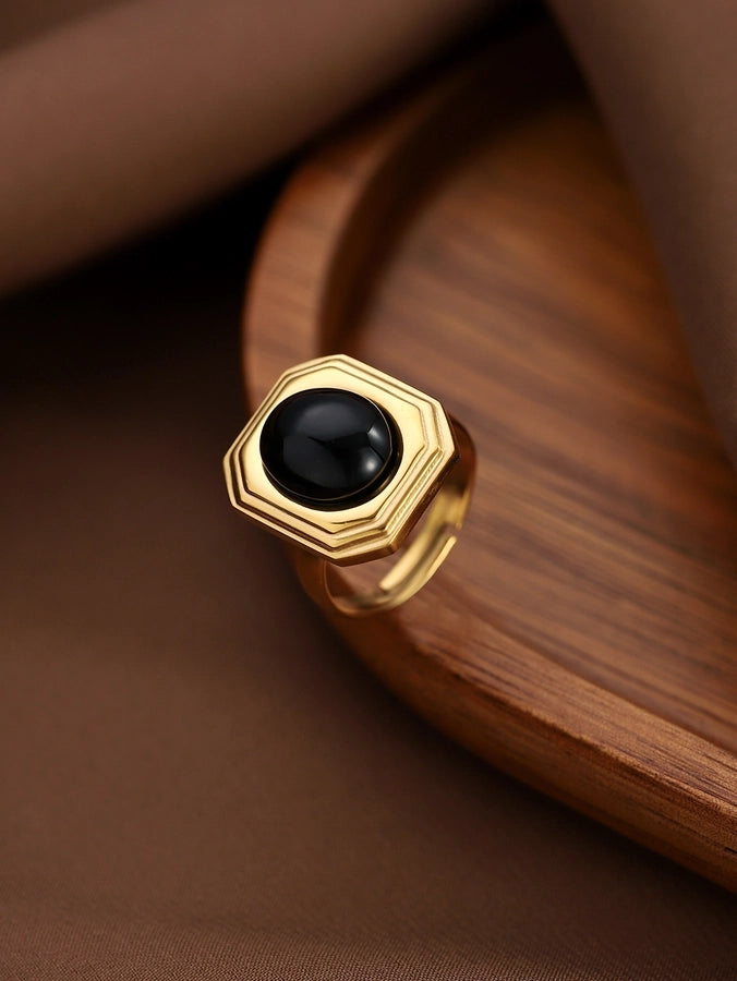 Black Agate Ring [304 roestvrij staal]