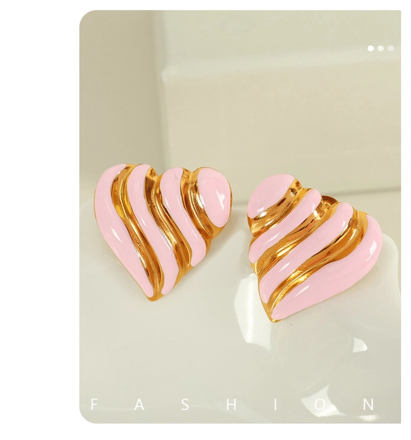 Heart Shape Enamel Epoxy Earrings [304 Stainless Steel,18K Gold Plated]