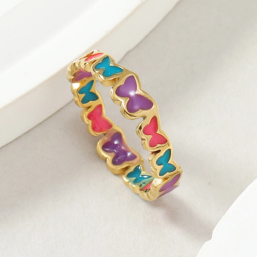 Colored Butterfly Enamel Ring [Stainless Steel]