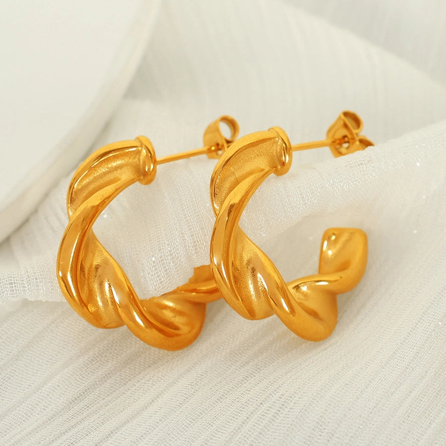 C Shape Twist Earrings [304 Stainless Steel,18K Gold Plated]