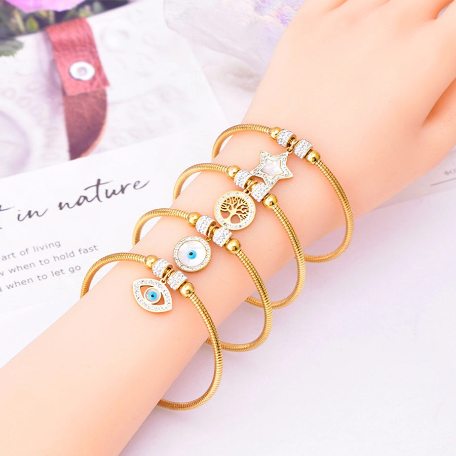 Tree/Eye/Flower Bracelets Bangle [304 Stainless Steel,18K Gold Plated]