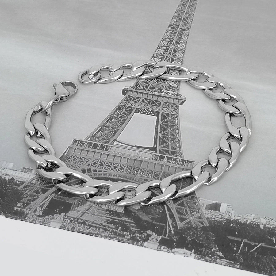 Figaro Chain Bracelet Silver[304 Stainless Steel]