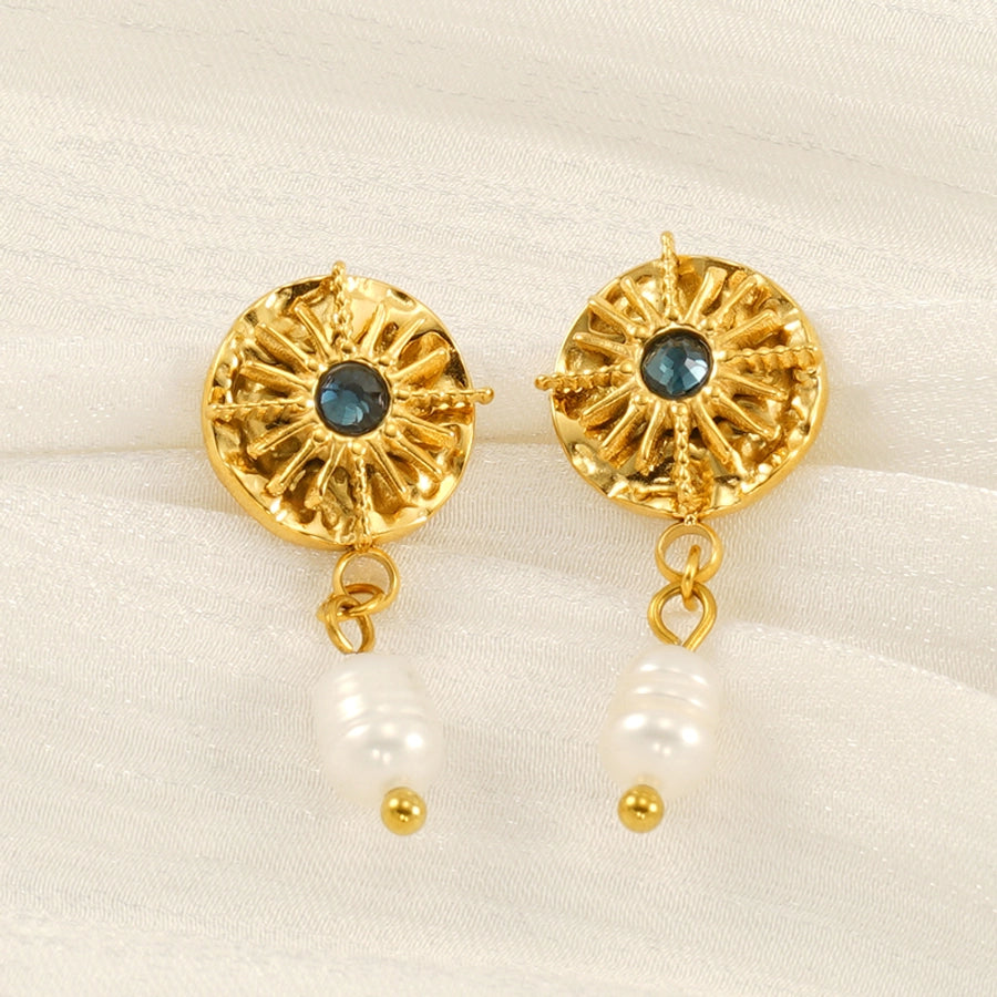 Boucles d'oreilles de perles artificielles rond [304 en acier inoxydable, 18 carats en or]