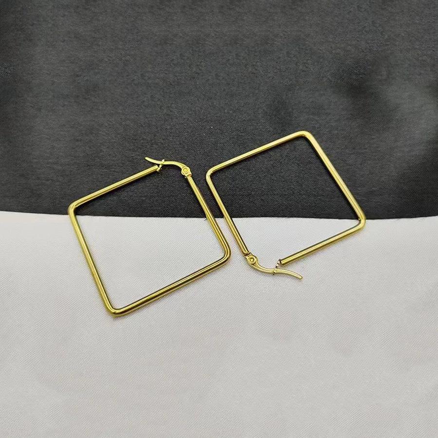 Rhombus Hoop Earrings [304 Stainless Steel,18K Gold Plated]