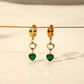 Green Heart Shape Drop Earrings [304 Stainless Steel,18K Gold Plated]