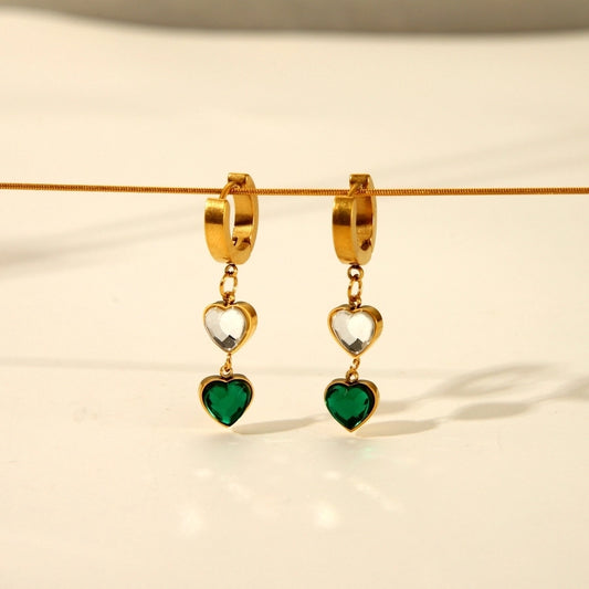 Pendientes de caída de forma de corazón verde [304 acero inoxidable, 18k dorado chapado]