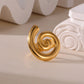 Glossy Spiral Bow Chessboard Lattice Flower Adjustable Open Ring [Stainless Steel, 18K Gold Plated]