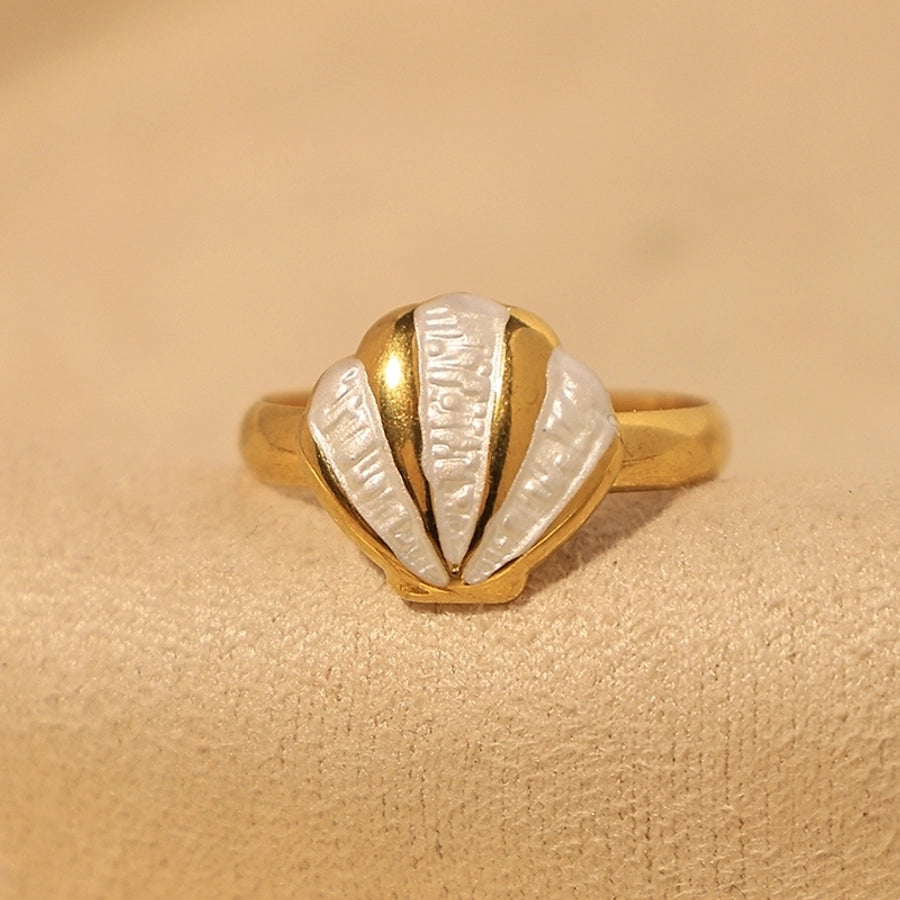 Round Heart Shape Rhombus Enamel Ring [304 Stainless Steel, 14K Gold Plated]