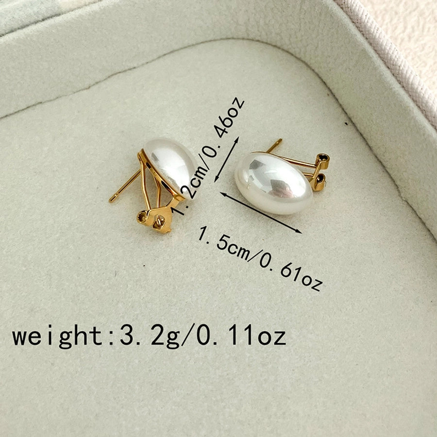 Large Pearl Earrings [304 Stainless Steel,14K Gold Plated]