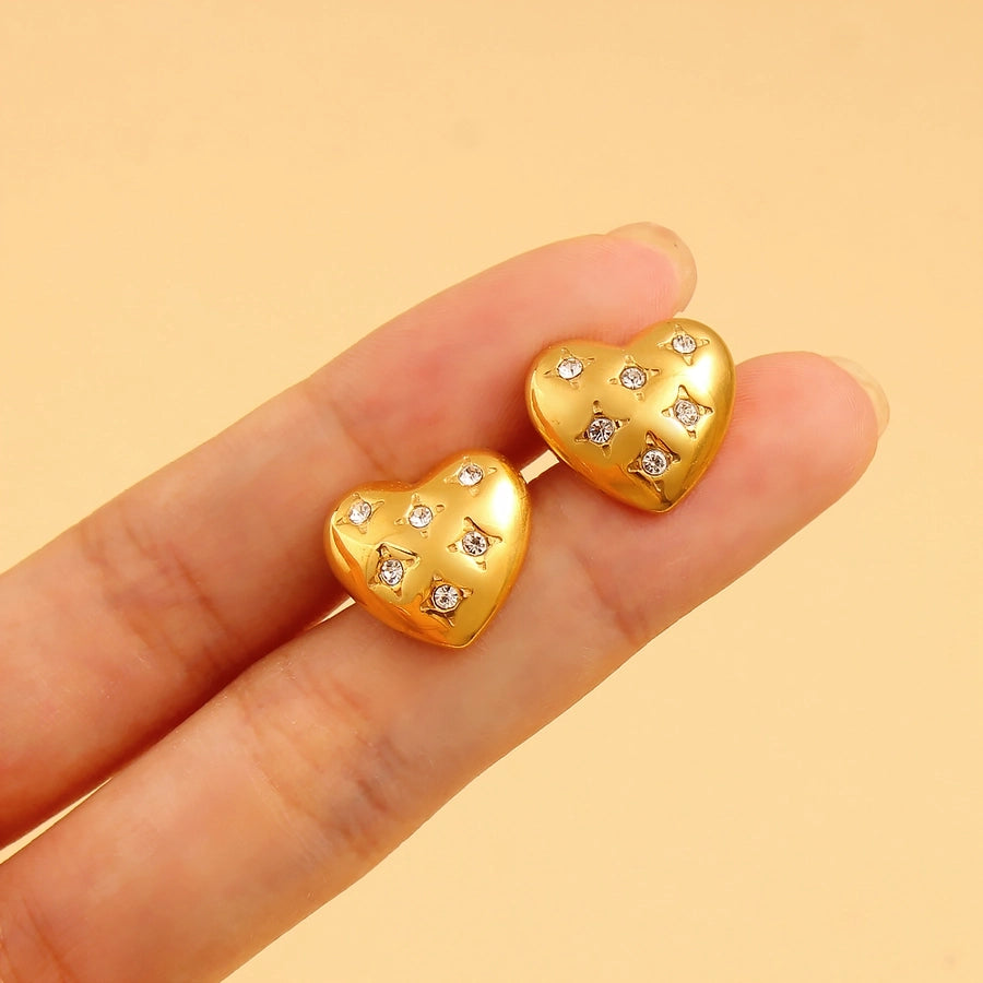 Heart Shape Rhinestones Earrings [304,316 Stainless Steel,18K Gold Plated]