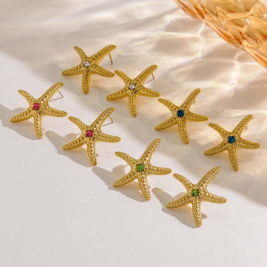 Brincos de estrela do mar [304 aço inoxidável, 14K Gold Plated]