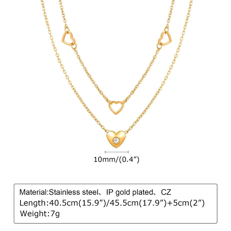 Heart Shape Hollow Double Layer Necklace [304 Stainless Steel,18K Gold Plated]