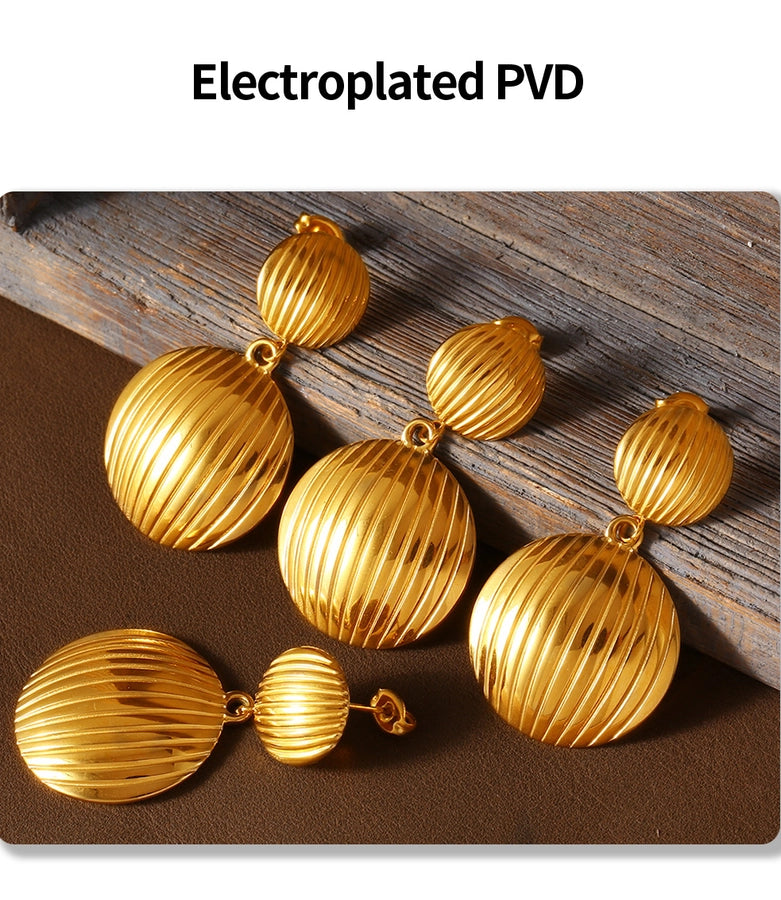 Round Lines Layered Earrings [304 Stainless Steel,18K Gold Plated]