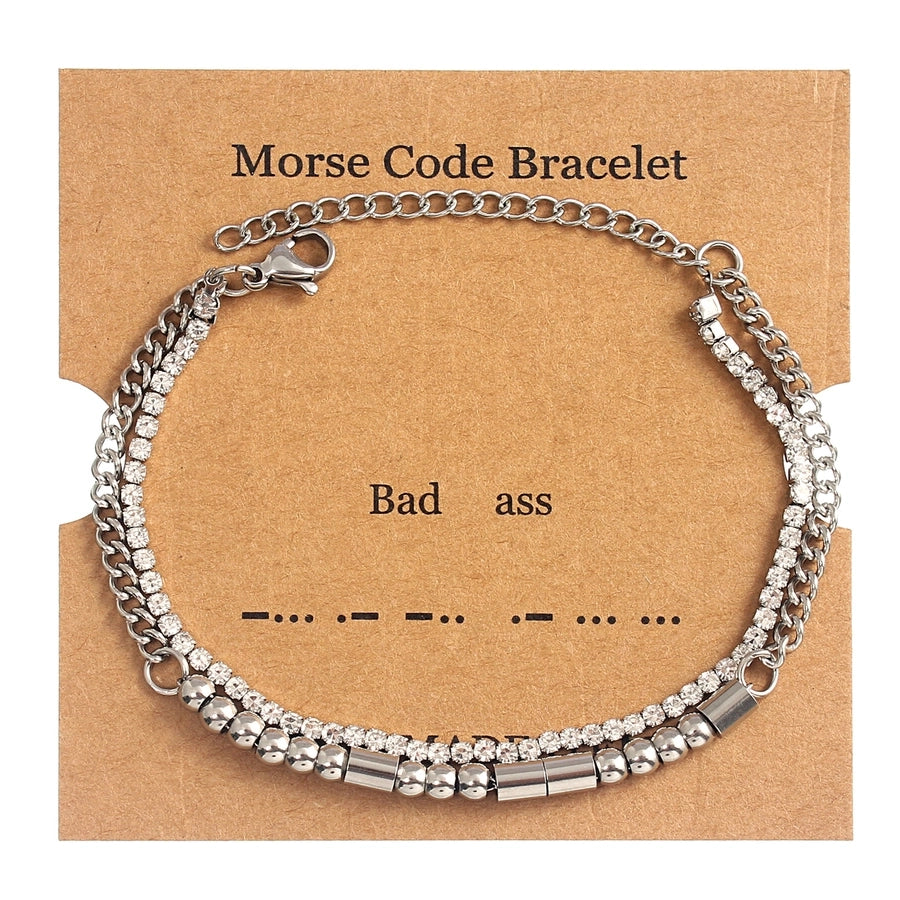 Letter Rhinestones Chain Card Bracelets [304 Stainless Steel,18K Gold Plated]