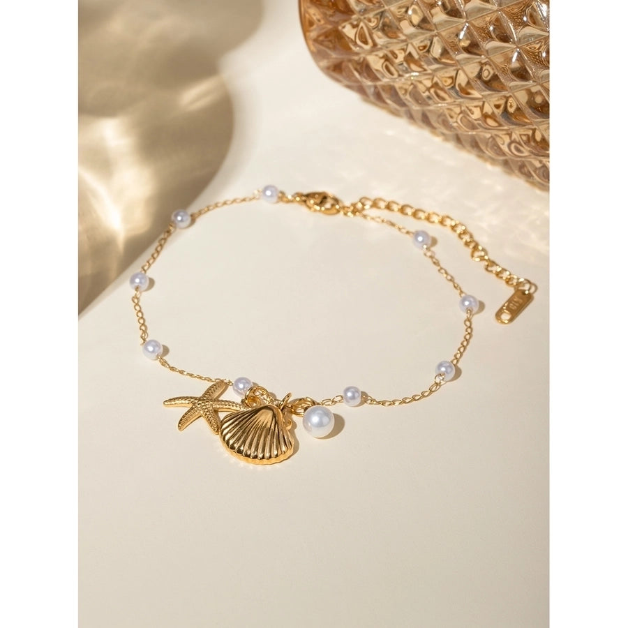 Starfish Shell Pearl Anklet [304 nerezová ocel, 18k zlaté]