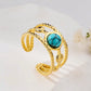 Color Block Turquoise Ring [304 Stainless Steel 18K Gold Plated]