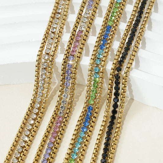 GlamShiny Lines Rhinestones Bracelets [304 Stainless Steel, 14K Gold Plated]