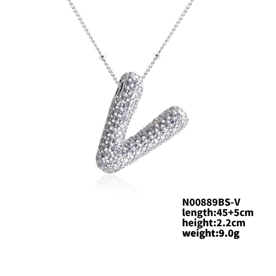 Three-dimensional Letter Zircon Pendant Necklace [304 Stainless Steel,Copper]