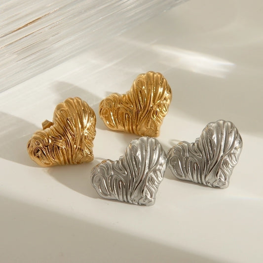 Heart Shape Earrings [304 Stainless Steel,18K Gold Plated]