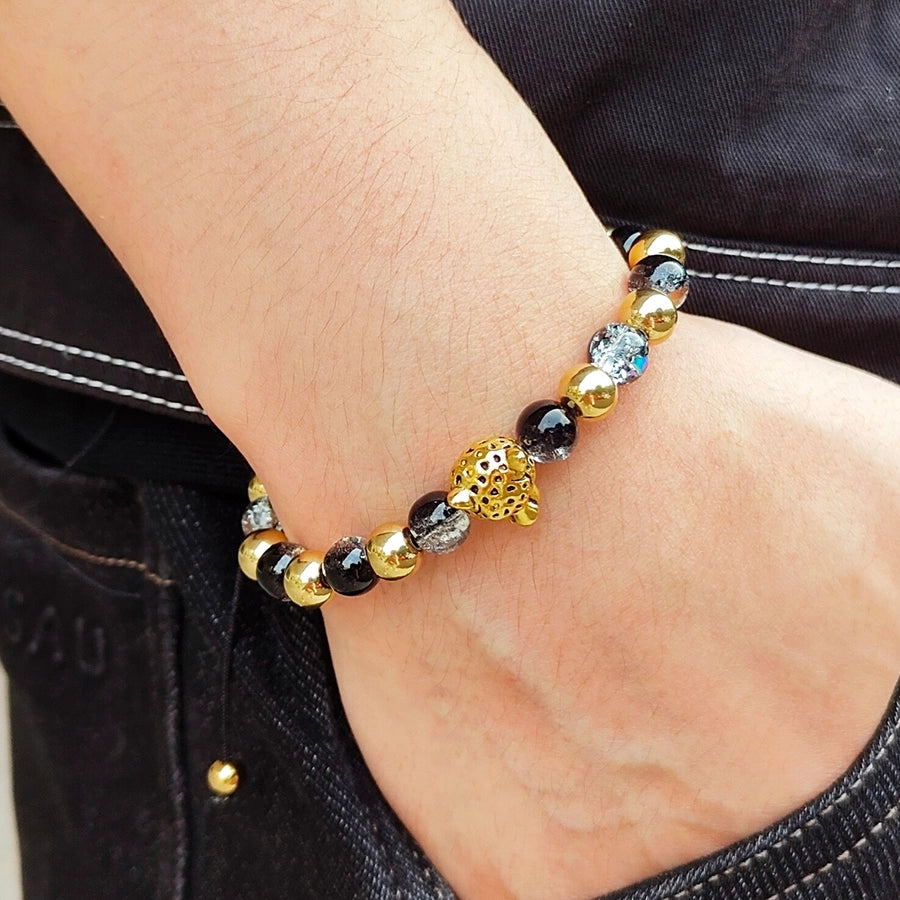 Pulsera de piedra tigre de estilo étnico [304 acero inoxidable]