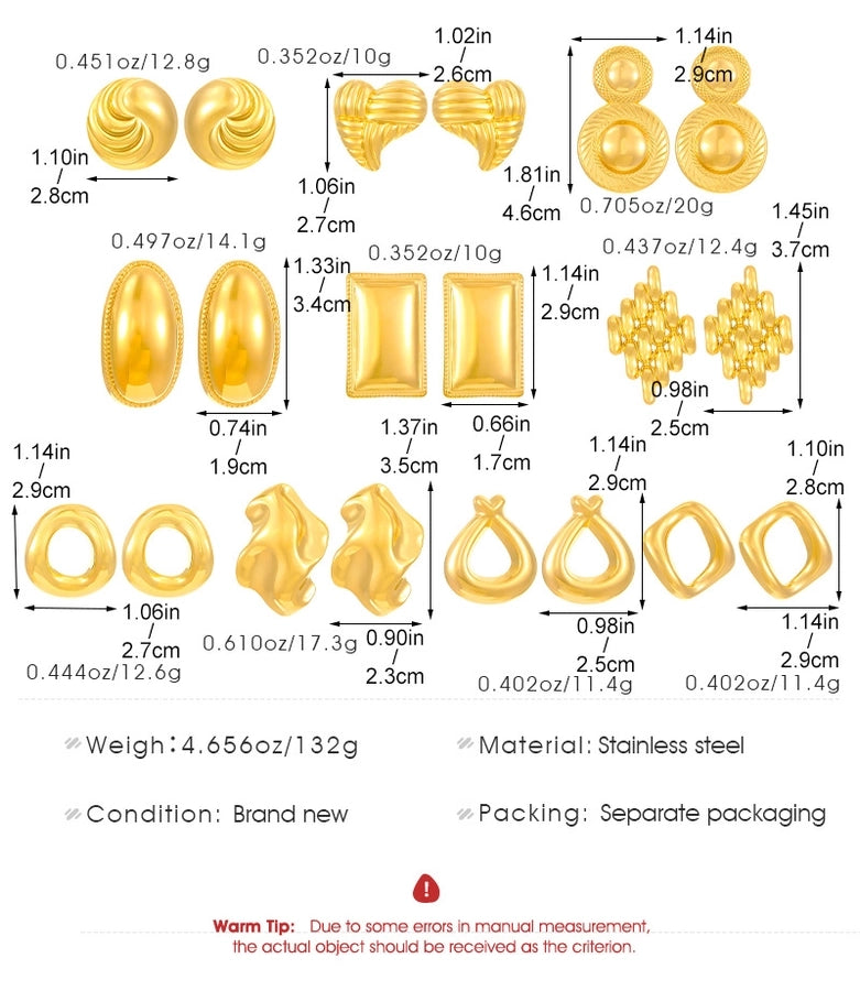 Mix Designs Earrings [304 Stainless Steel, 18K Gold Plated]