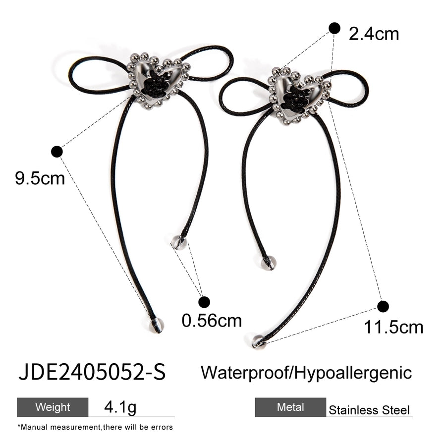 Heart Shape Bow Knot Wax Rope Earrings [304 Stainless Steel]