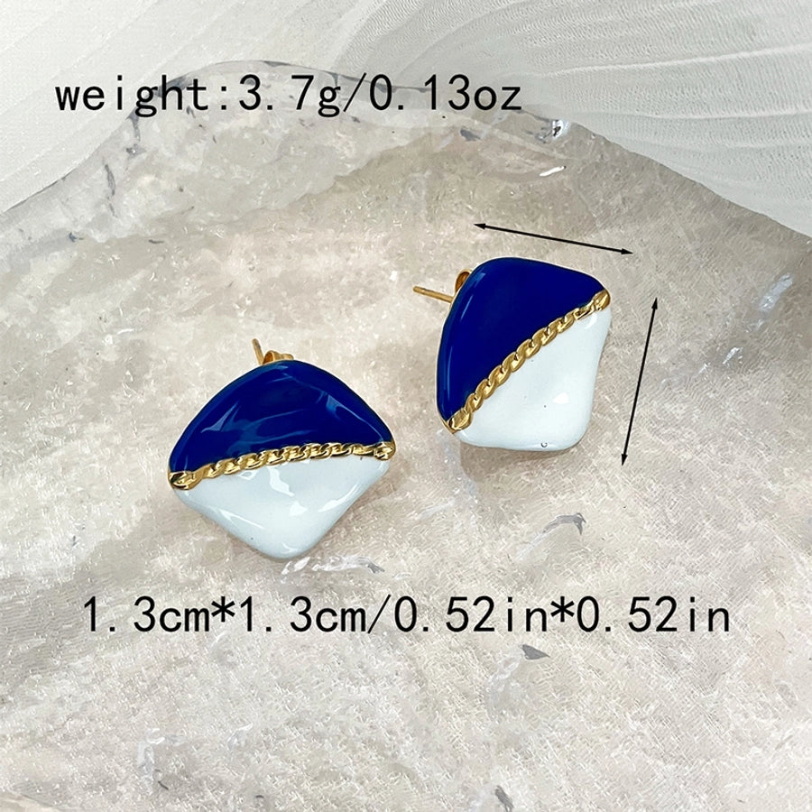 Blue Round Rhombus Epoxy Natural Stone Earrings [304 Stainless Steel,14K Gold Plated]