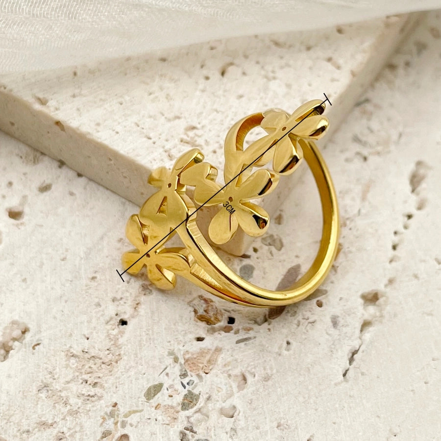 Elegant Plating Flower Ring [304 Stainless Steel 14K Gold Plated]